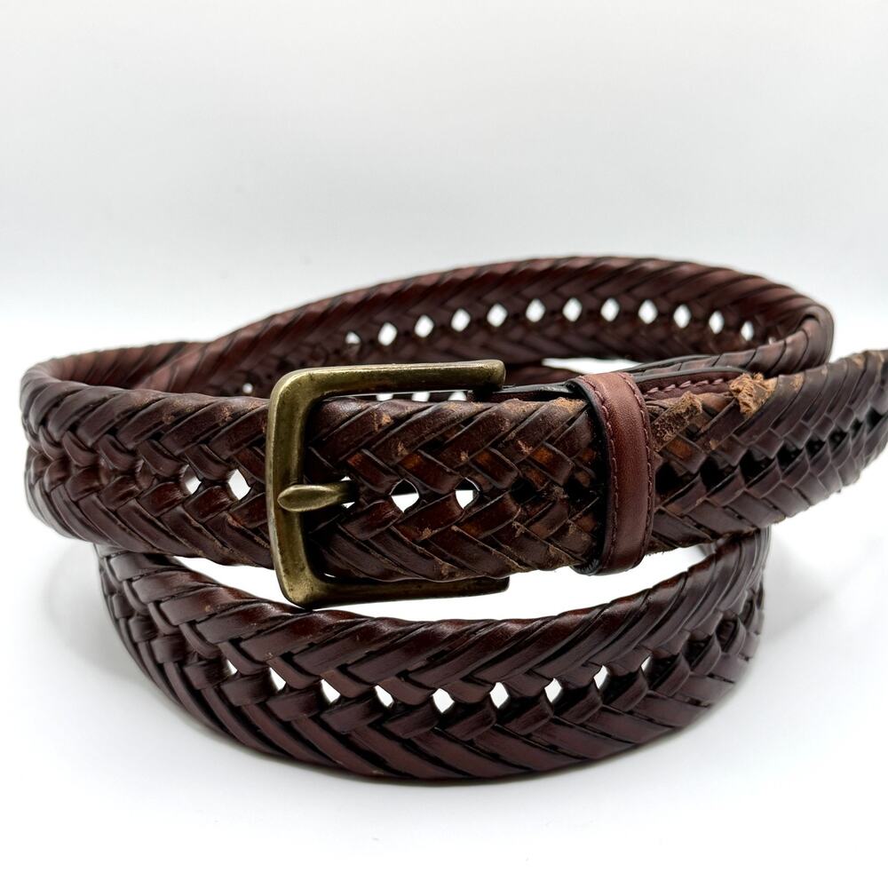 Tommy Hilfiger Brown Leather Braided Adjustable Belt